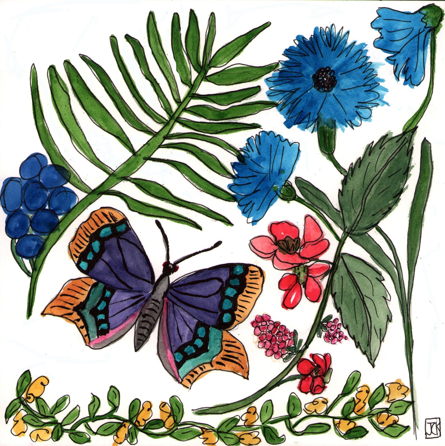 Butterfly with Cone Flowers